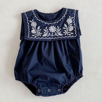 Korean Style Infant Baby Girls Jumpsuit Navy Collar Embroidery Cotton Newborn Baby Girl Bodysuits Summer Baby Girls Clothes 7